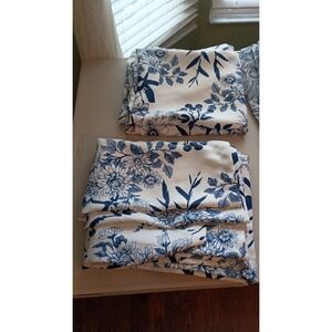 Two Panels of 52 x 95 inch Blue & White Half Moon 100% Polyester Drapes